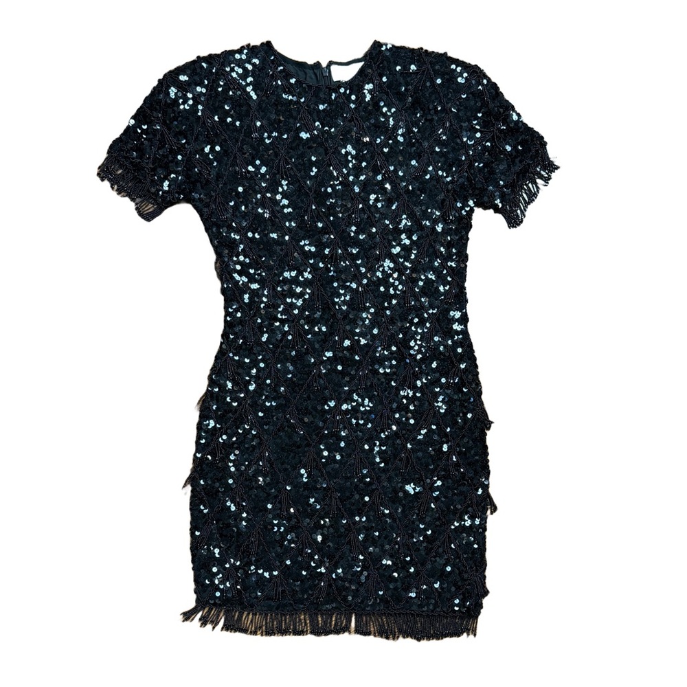 Vintage Black Tie Oleg Cassini Mini Beaded Sequin Dress sz 4